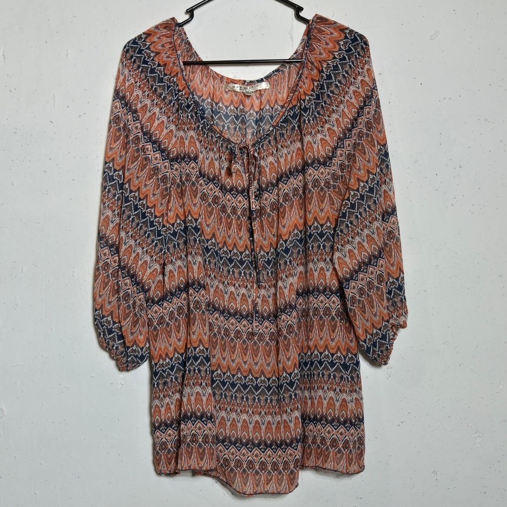 Max Studio Sheer Peasant Top Plus 2X Boho Flowy Light Hippie Fall Spring Earthy